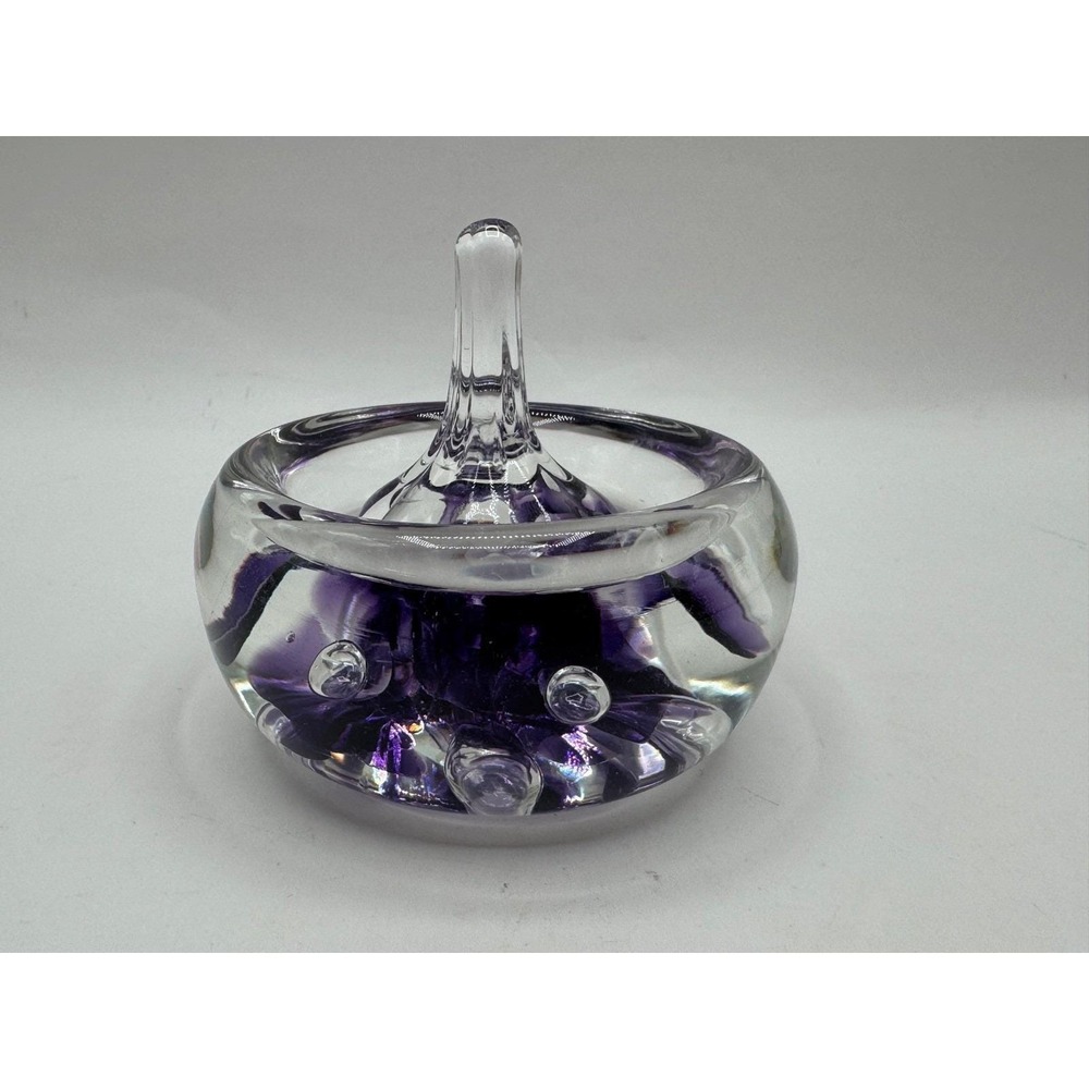 Joe Rice Art Glass Ring Holder Purple Flower Signed 2000‎ Studio Glass Dish EX